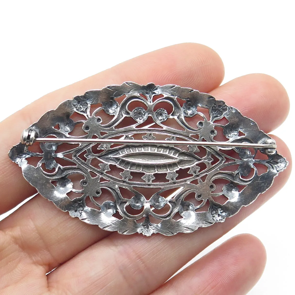 925 Sterling Silver Antique Art Deco Floral Leaf Pin Brooch