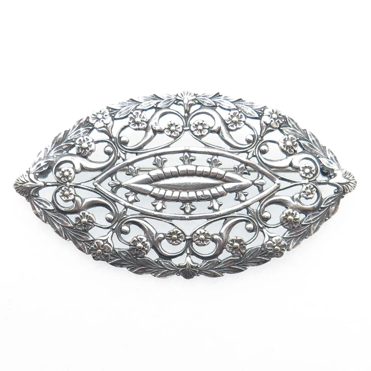 925 Sterling Silver Antique Art Deco Floral Leaf Pin Brooch