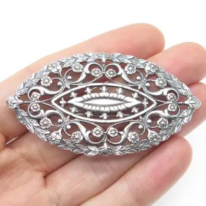 925 Sterling Silver Antique Art Deco Floral Leaf Pin Brooch