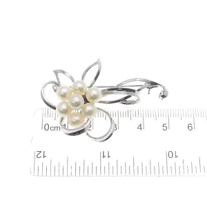 925 Sterling Silver Antique Japan Real Akoya Pearl Floral Leaf Pin Brooch