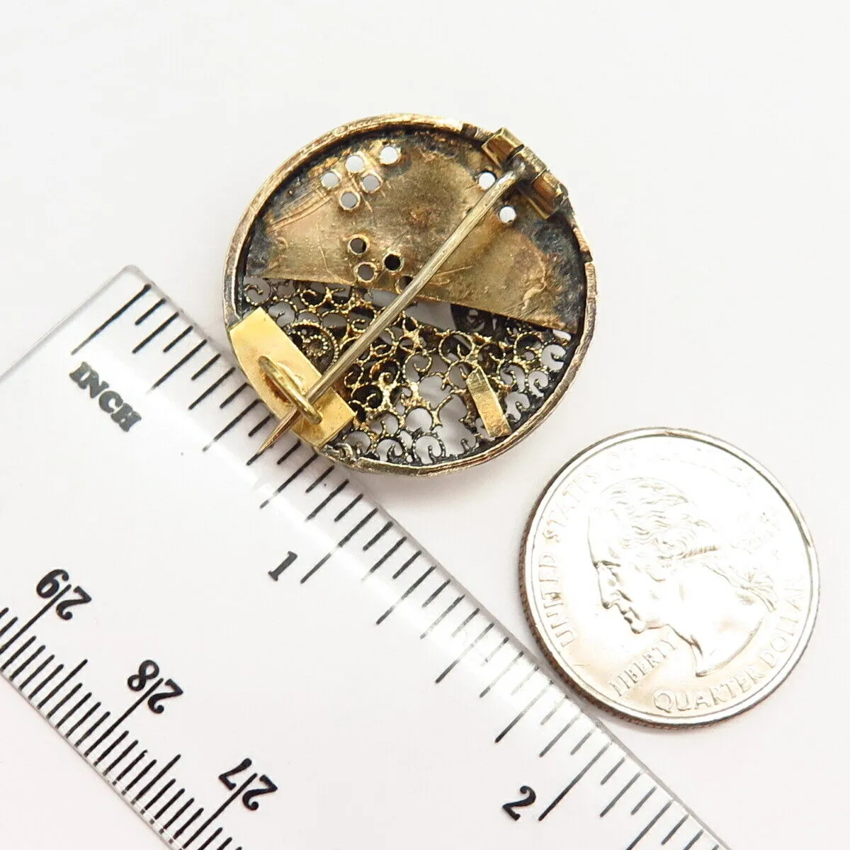 925 Sterling Silver Gold Plated Antique Floral Design Pin Brooch