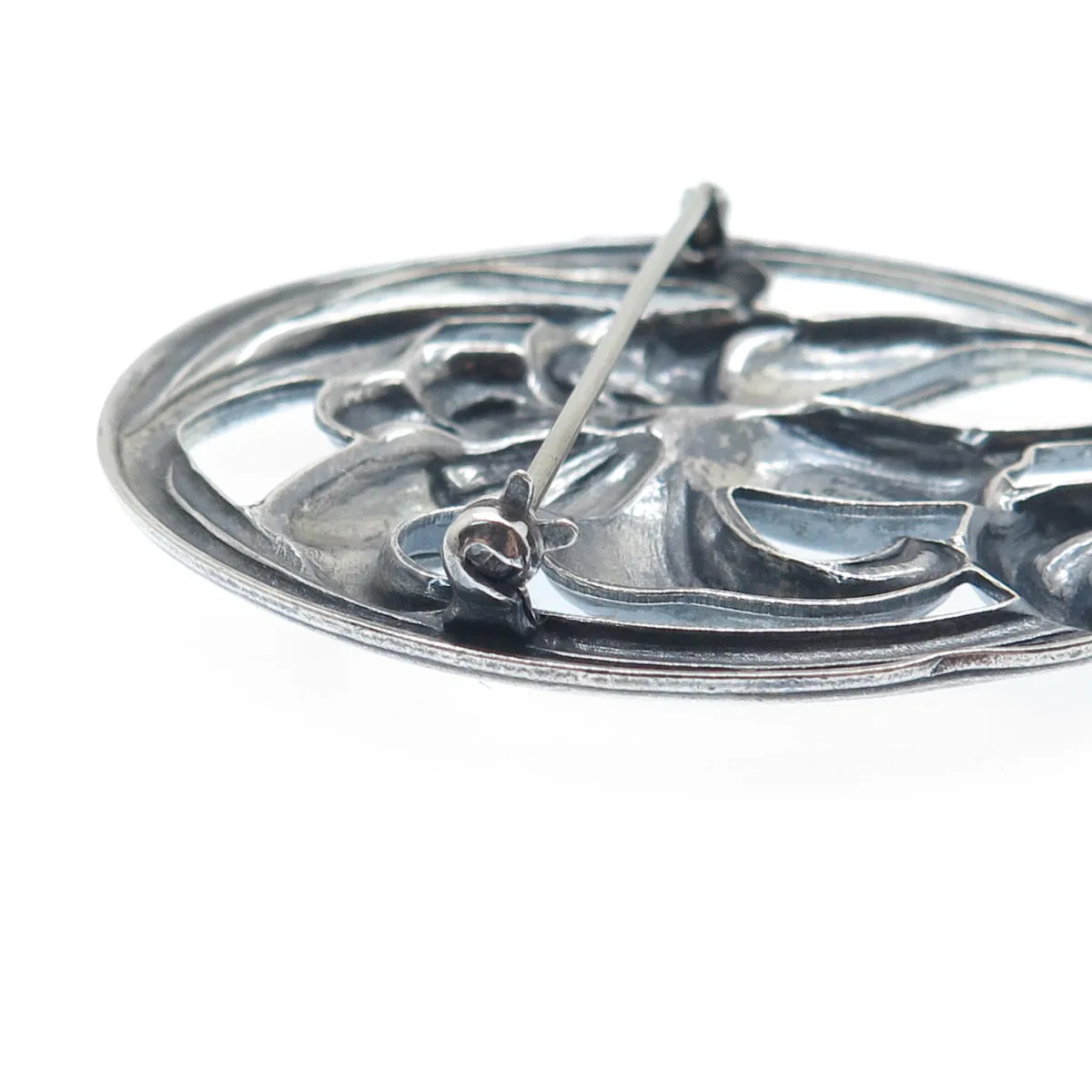 925 Sterling Silver Vintage Lily Floral Oxidized Pin Brooch PAT. 121374