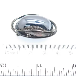 925 Sterling Silver Vintage Real Hematite Modernist Floral Leaf Pin Brooch
