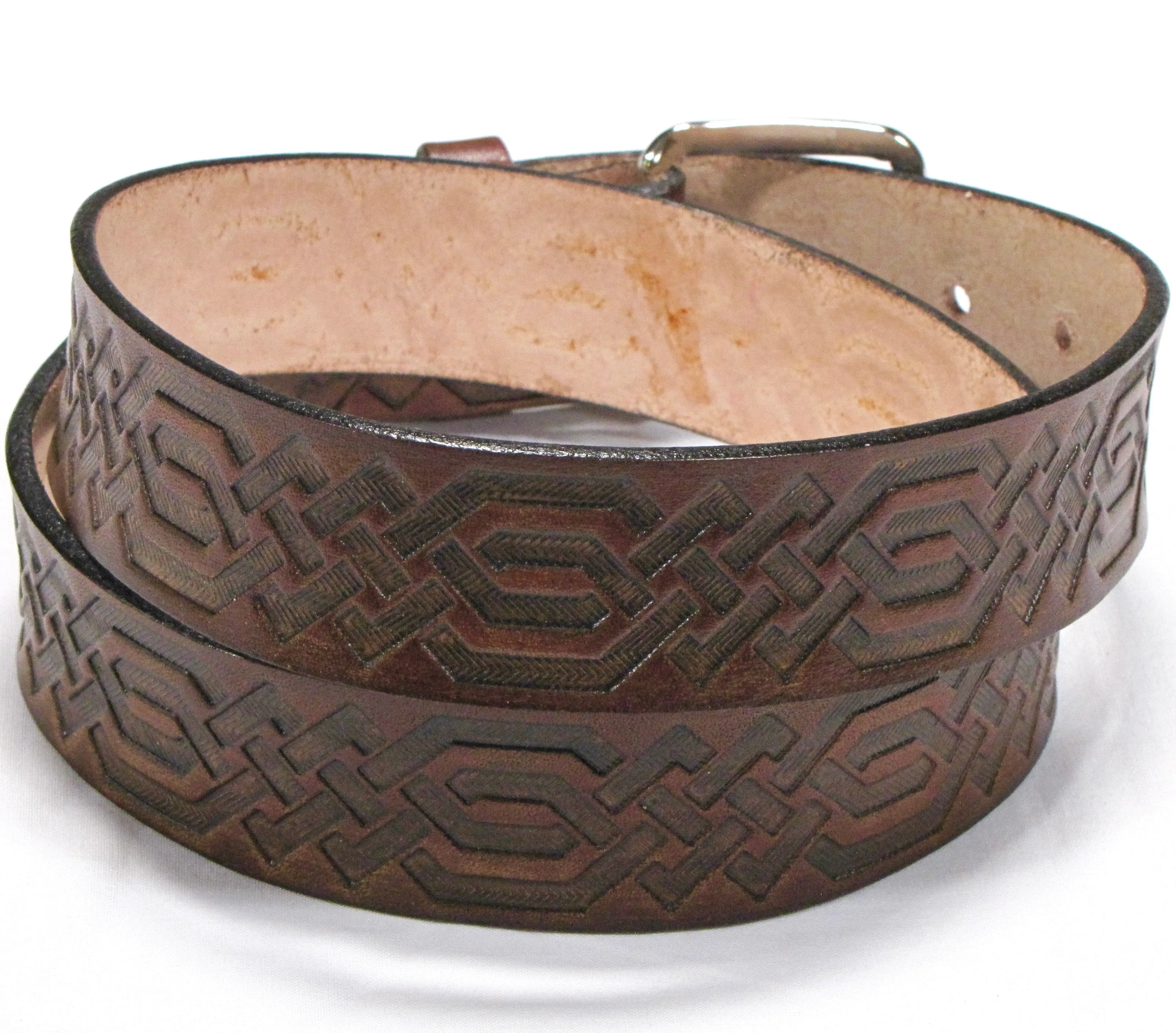 A124  1 1/2" Antique Finish Belt- Modern Celtic