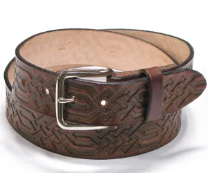 A124  1 1/2" Antique Finish Belt- Modern Celtic