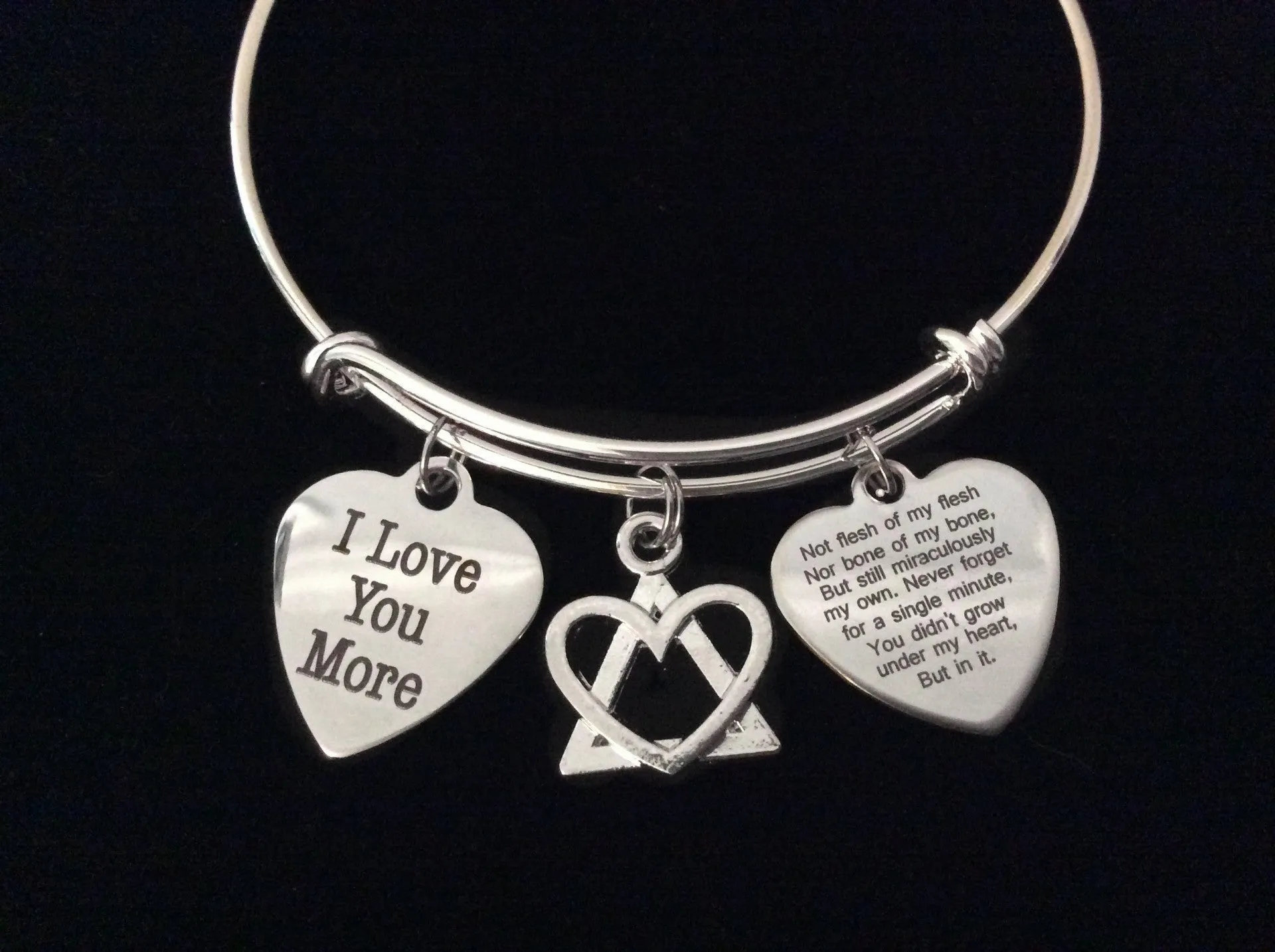 Adoption Poem Expandable Charm Bracelet Silver Adjustable Bangle Gift I Love You More Adopt
