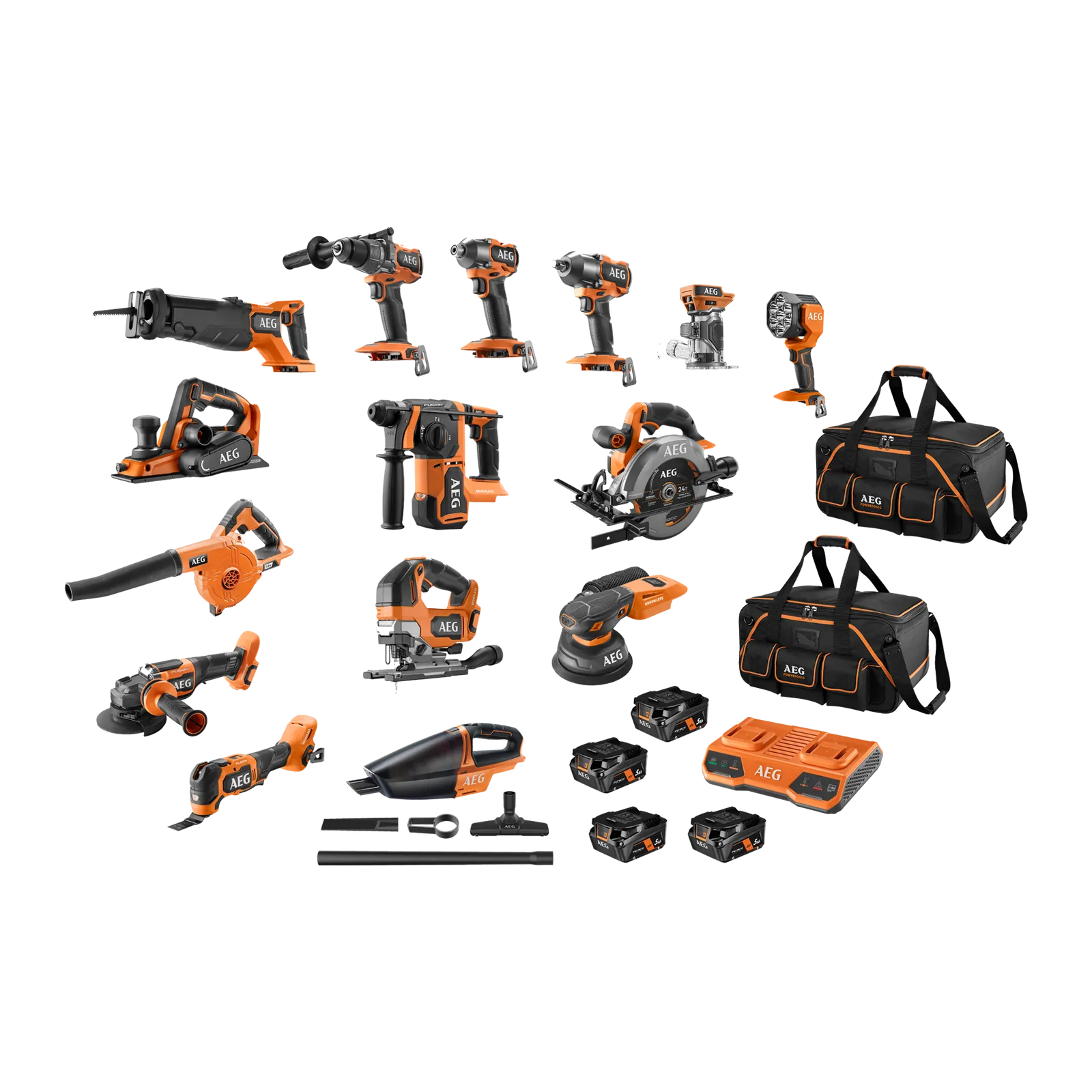 AEG 18V FUSION/Brushless 15-Piece 5Ah FORCE Kit