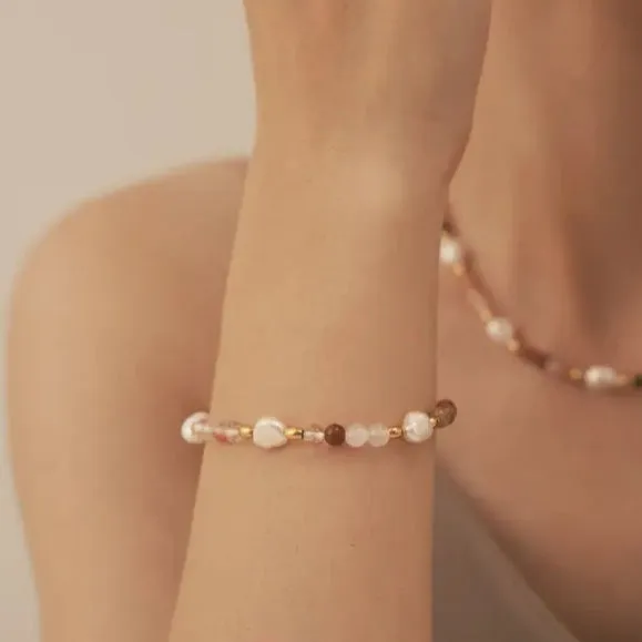 Alira Beaded Gemstone Gold Bracelet - Pink Rainbow, Green Rainbow
