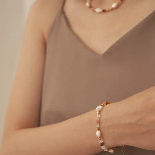 Alira Beaded Gemstone Gold Bracelet - Pink Rainbow, Green Rainbow