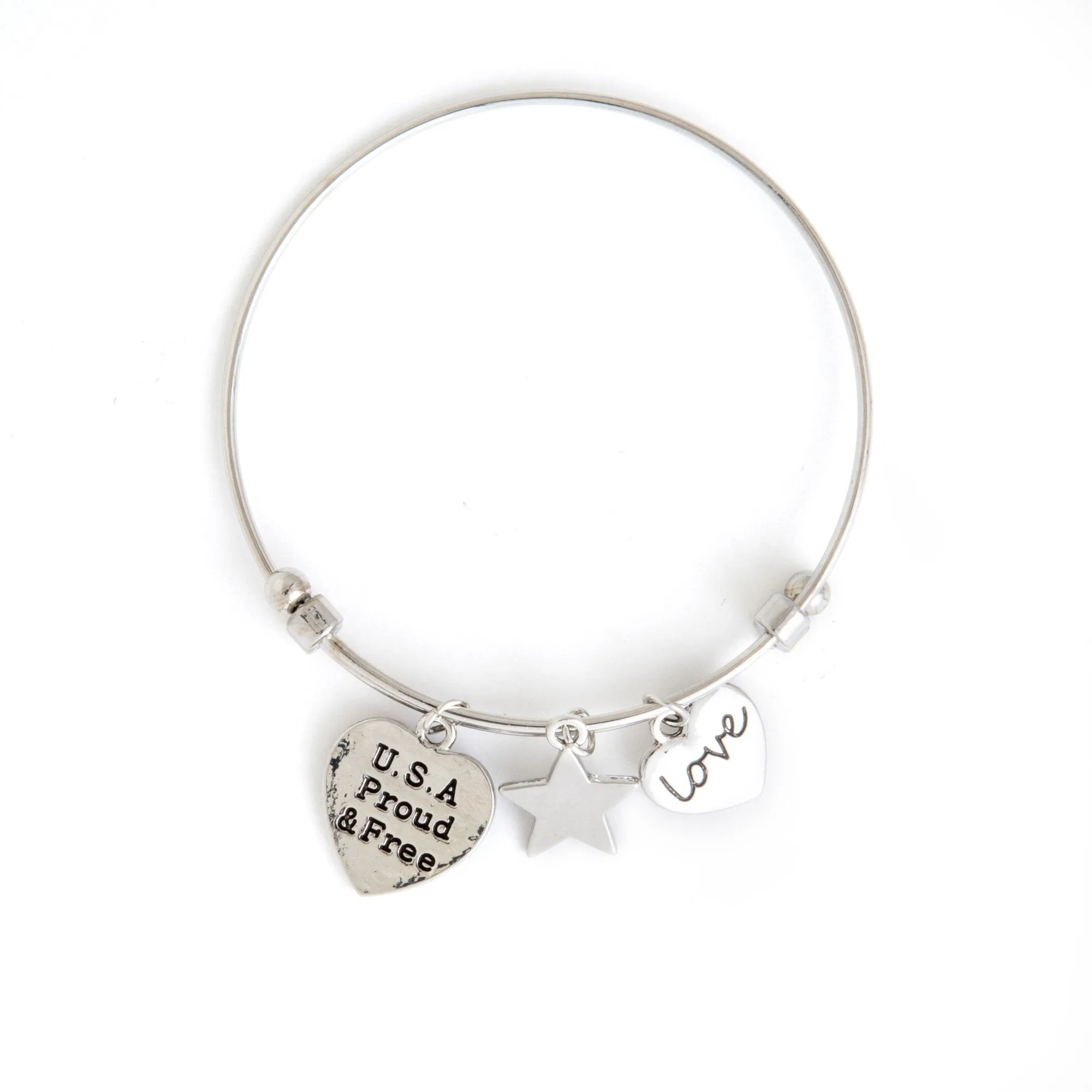 American Flag Stars and Stripes Charm Bangle Bracelet