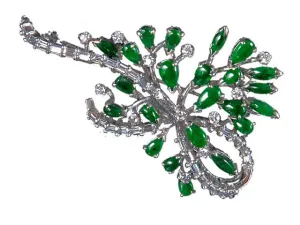Antique Jadeite and Diamond Brooch in Platinum