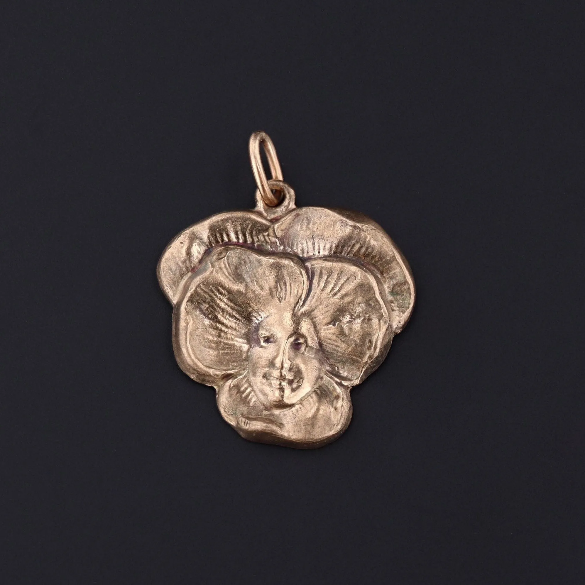 Antique Reproduction Art Nouveau Pansy Lady Charm of 14k Gold