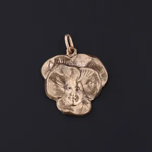 Antique Reproduction Art Nouveau Pansy Lady Charm of 14k Gold