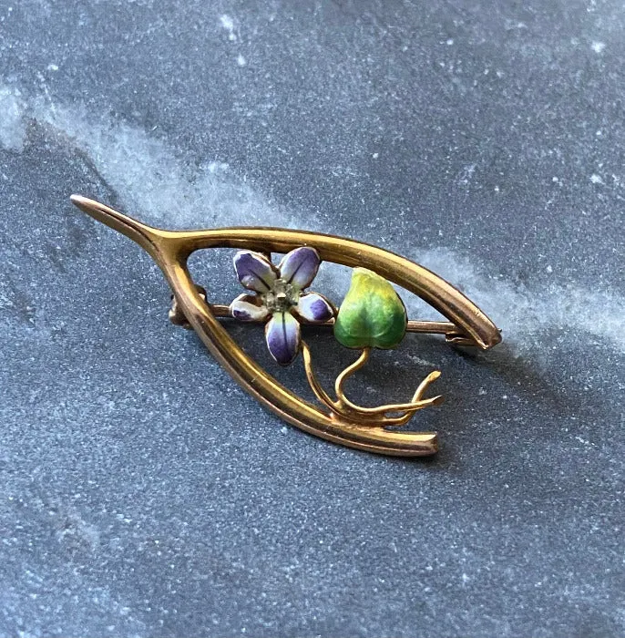 Antique victorian 10k gold floral wishbone brooch