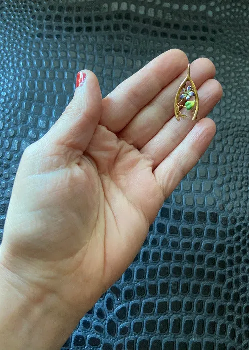 Antique victorian 10k gold floral wishbone brooch