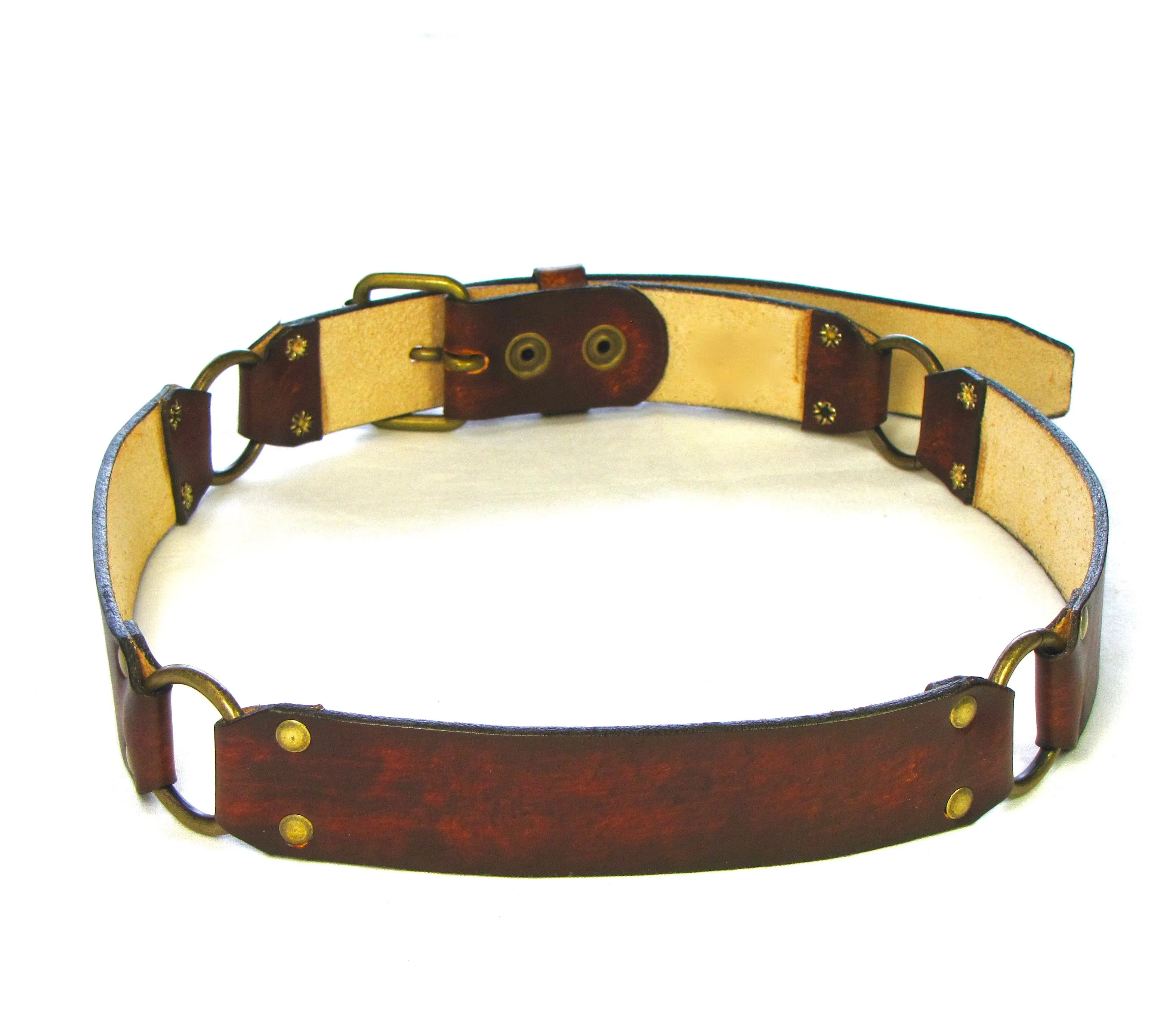 ARB-1AB  1 1/2" Antique Finish 3-Ring Belt- w/ Antique Brass Rings
