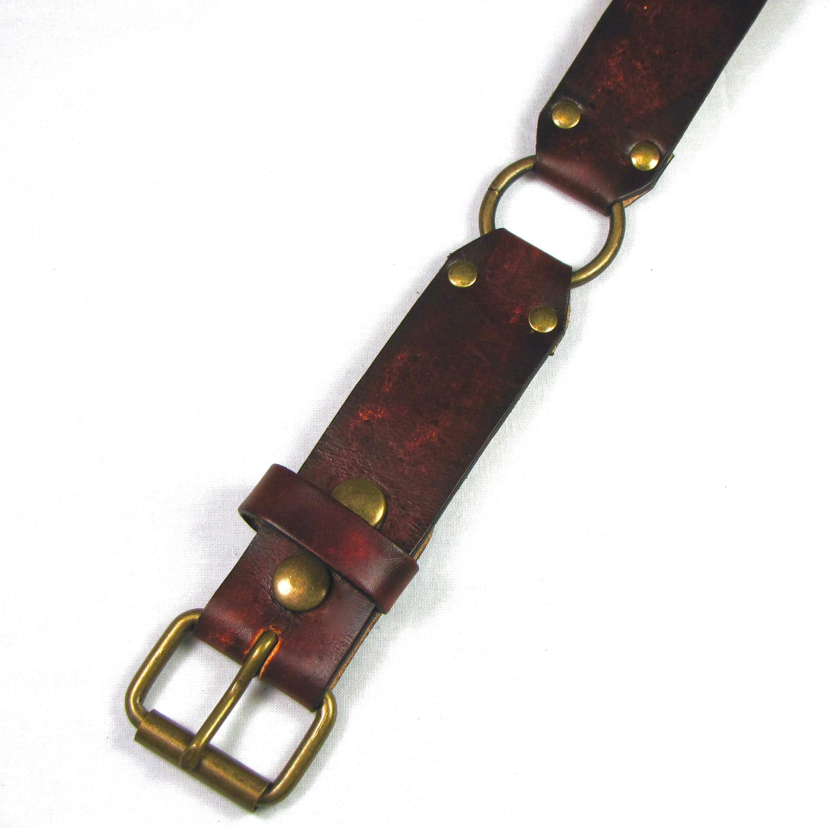 ARB-1AB  1 1/2" Antique Finish 3-Ring Belt- w/ Antique Brass Rings