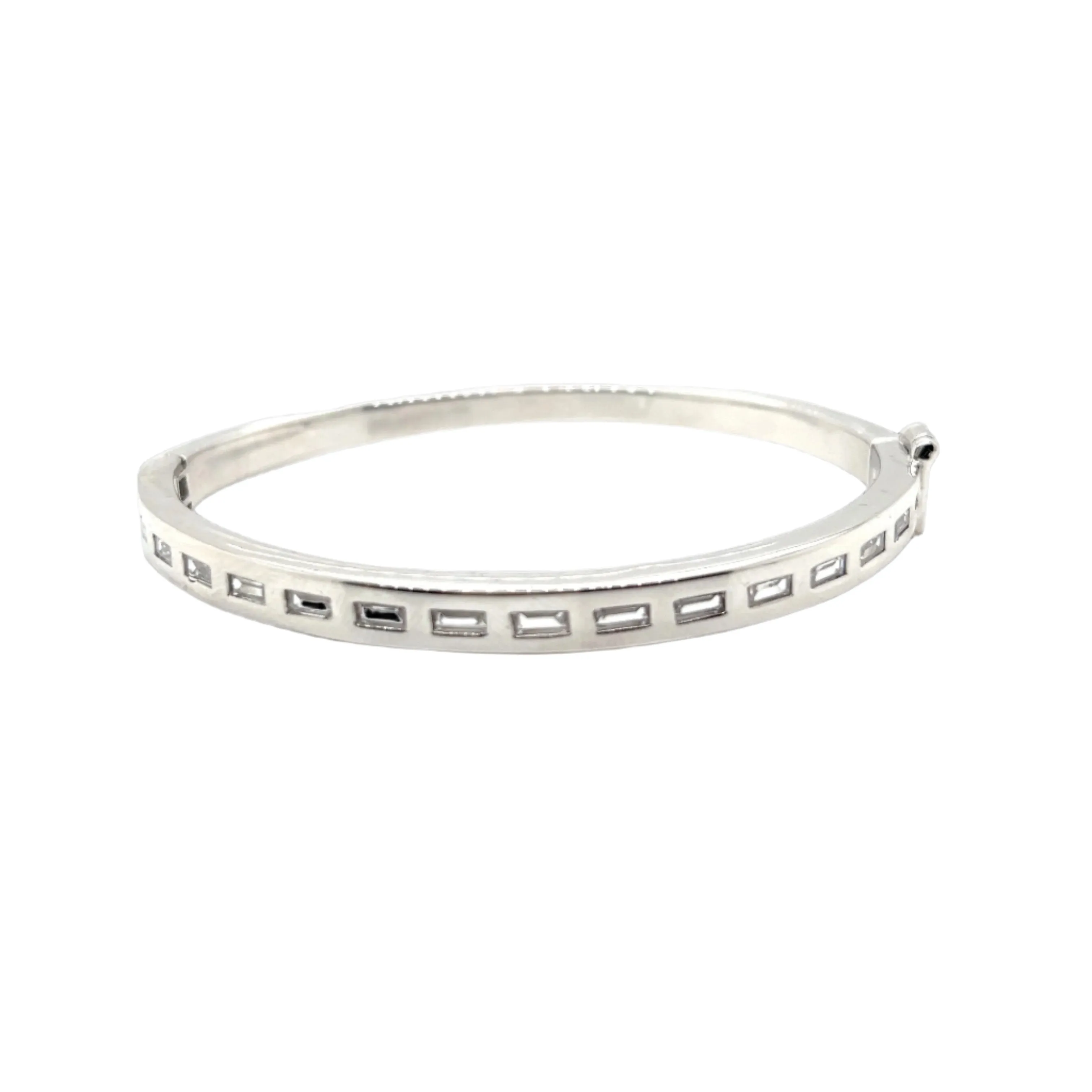 Bangle Baguette Cubic Zirconia Sterling Rhodium Classic Bracelet