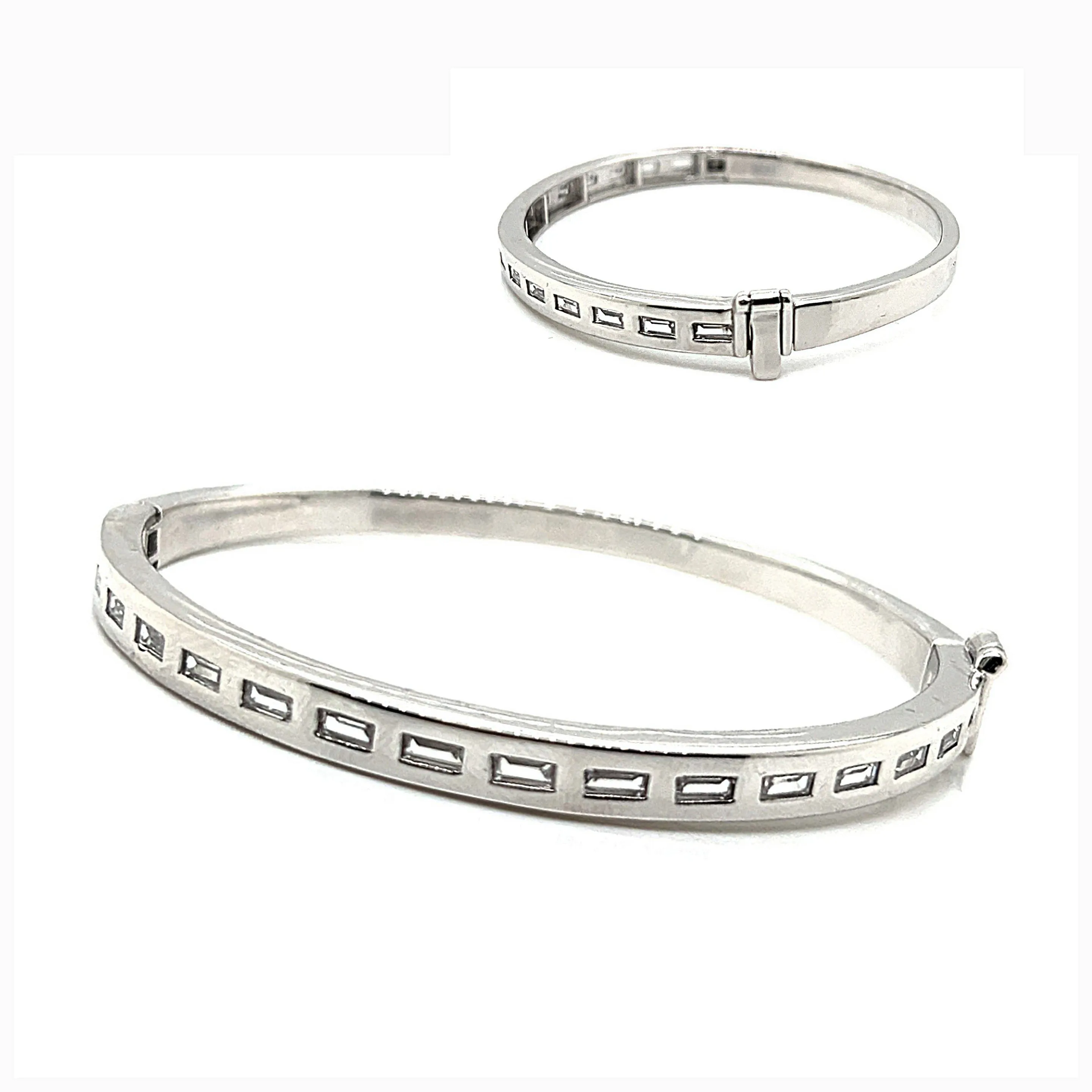Bangle Baguette Cubic Zirconia Sterling Rhodium Classic Bracelet