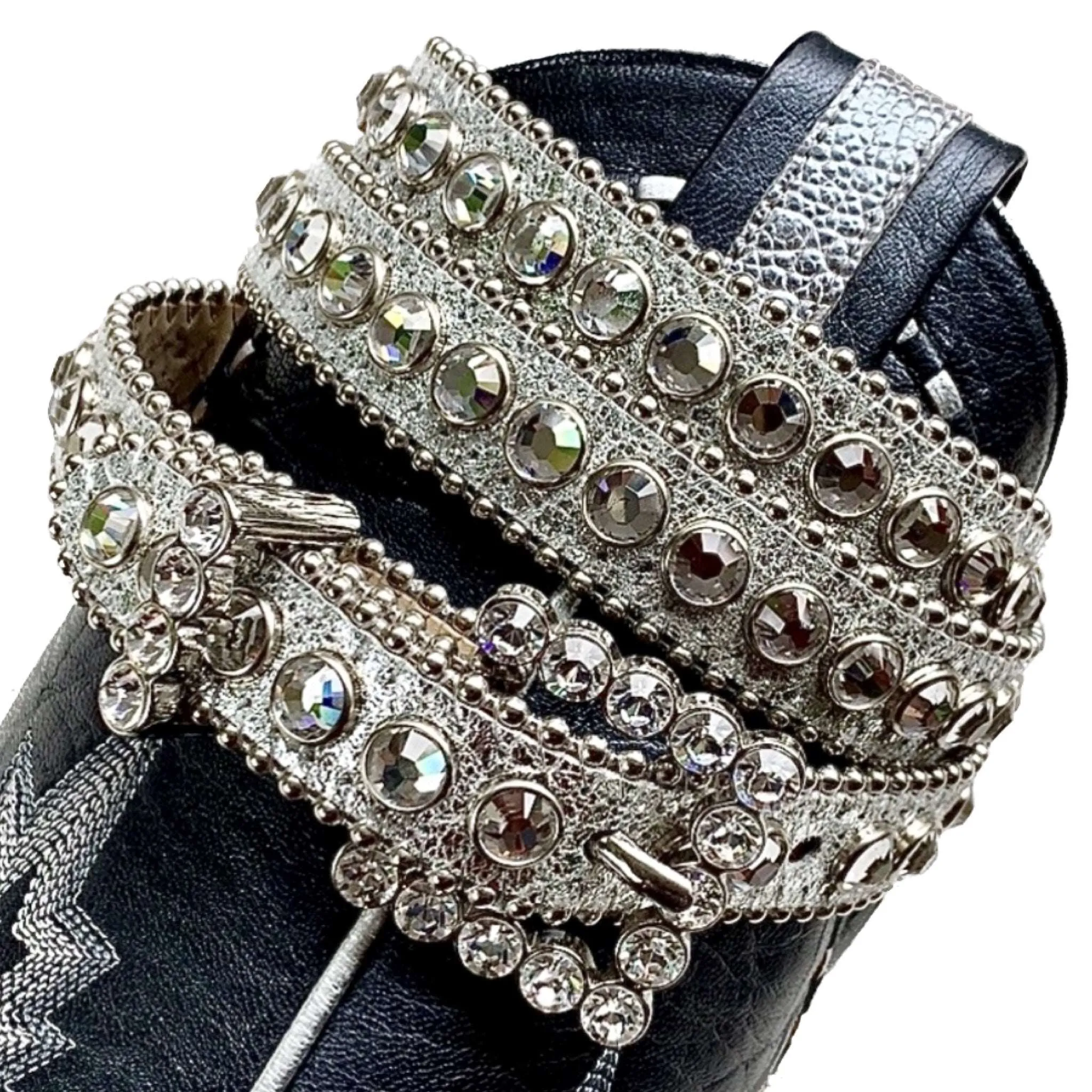 B.B. SIMON Swarovski Crystal Silver Studded Cowgirl Western Belt