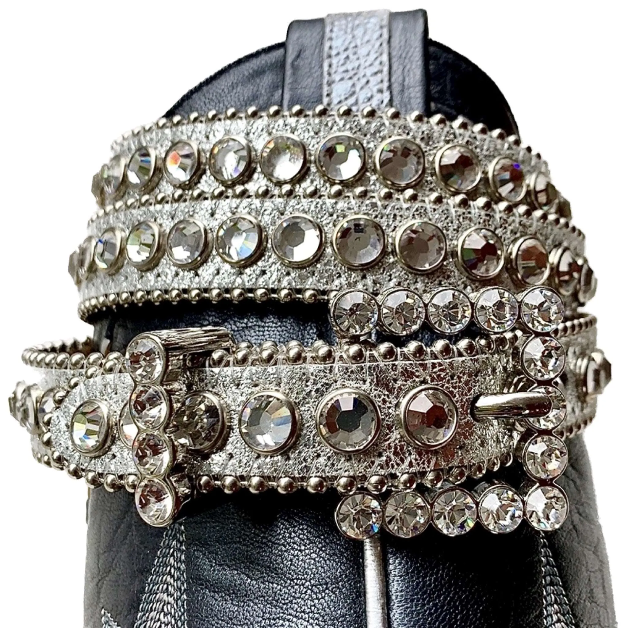 B.B. SIMON Swarovski Crystal Silver Studded Cowgirl Western Belt
