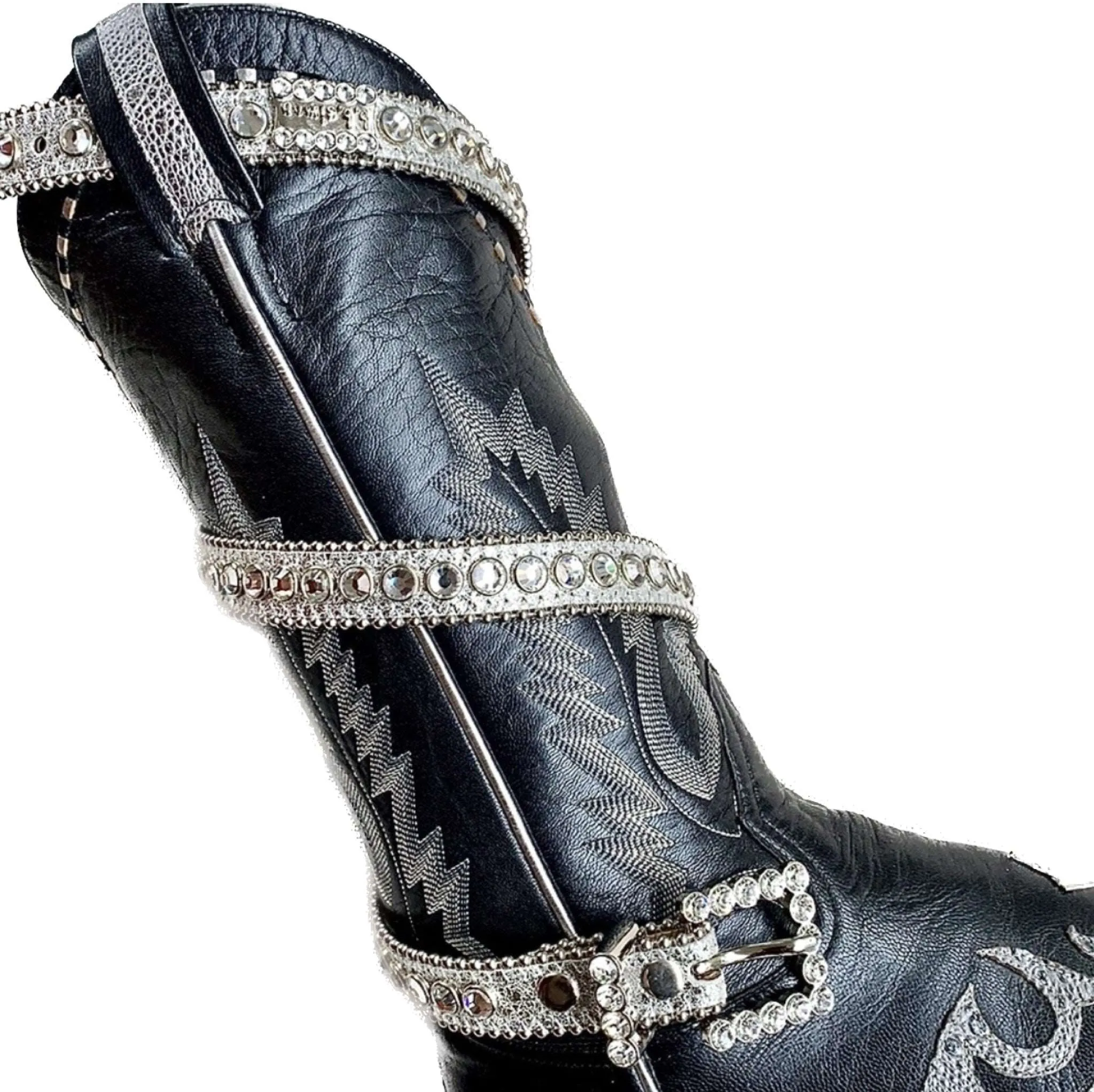 B.B. SIMON Swarovski Crystal Silver Studded Cowgirl Western Belt