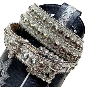 B.B. SIMON Swarovski Crystal Silver Studded Cowgirl Western Belt