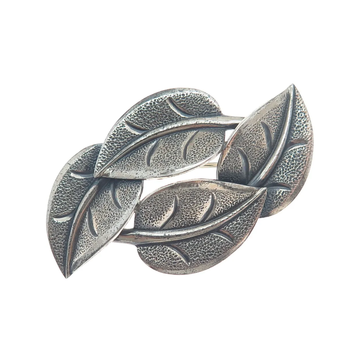 BEAU 925 Sterling Silver Vintage Floral Leaf Oxidized Pin Brooch