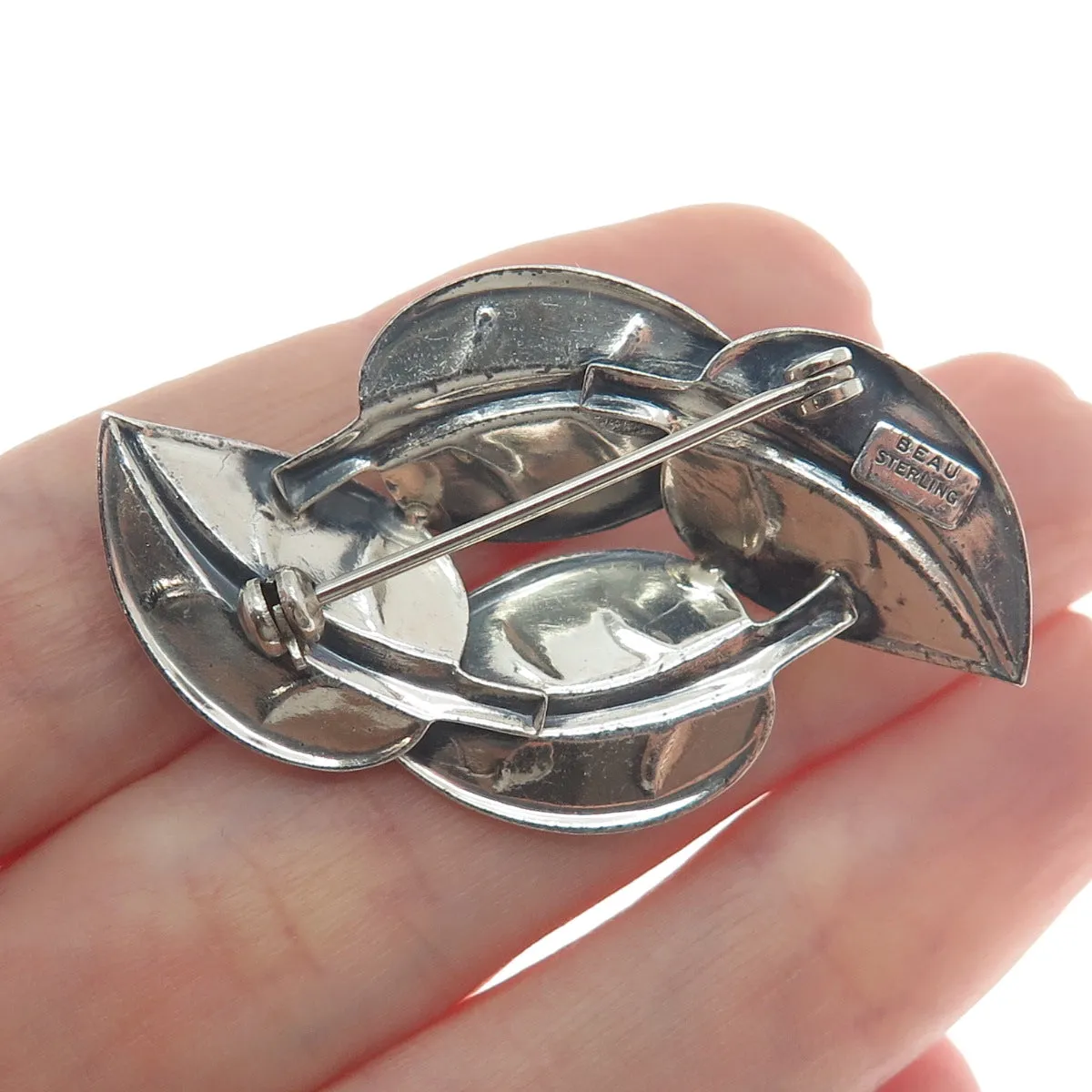 BEAU 925 Sterling Silver Vintage Floral Leaf Oxidized Pin Brooch
