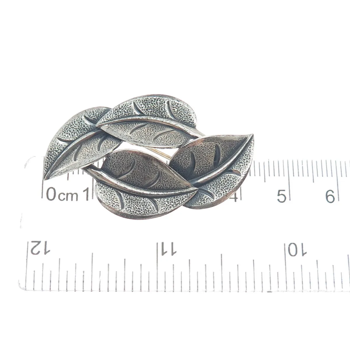 BEAU 925 Sterling Silver Vintage Floral Leaf Oxidized Pin Brooch