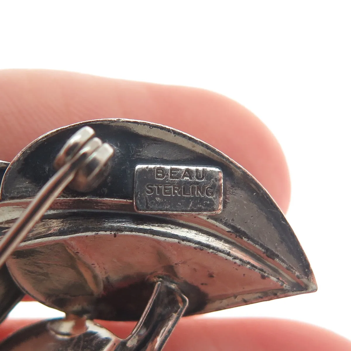 BEAU 925 Sterling Silver Vintage Floral Leaf Oxidized Pin Brooch