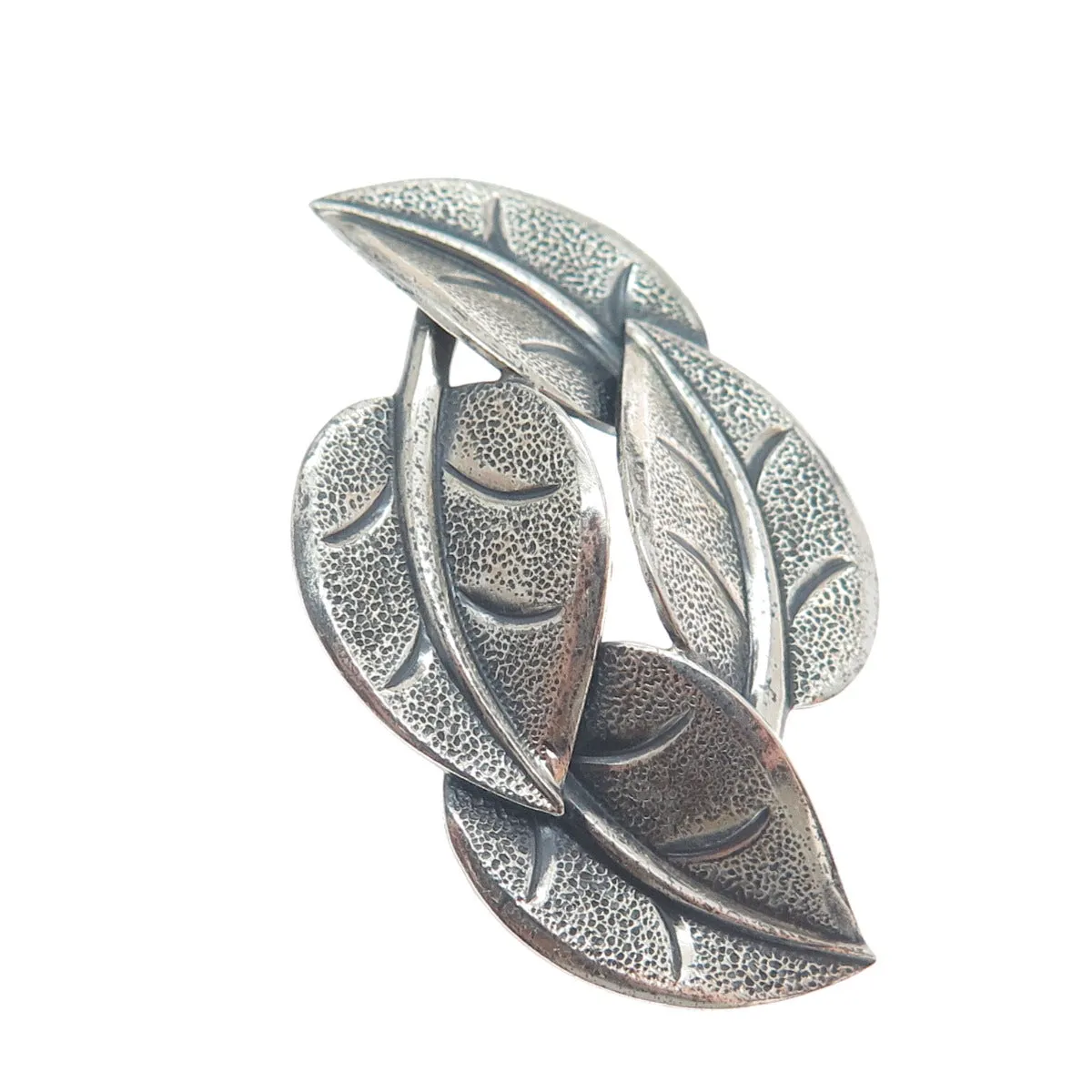 BEAU 925 Sterling Silver Vintage Floral Leaf Oxidized Pin Brooch