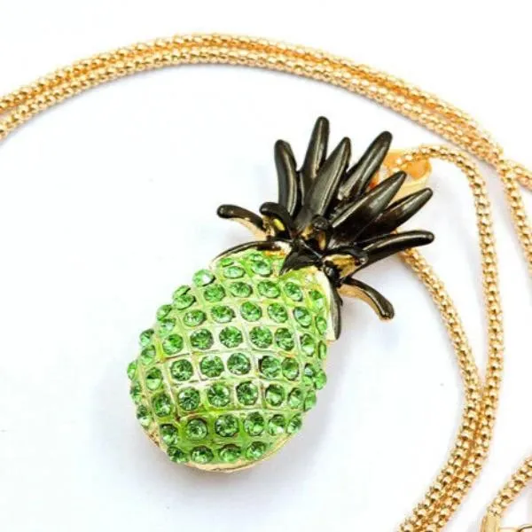 Betsey Johnson Green & Black Pineapple Gold Necklace