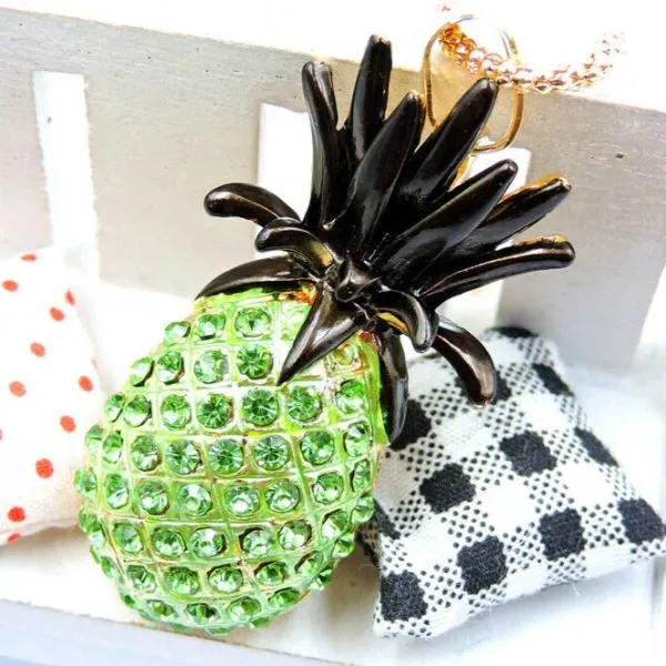 Betsey Johnson Green & Black Pineapple Gold Necklace
