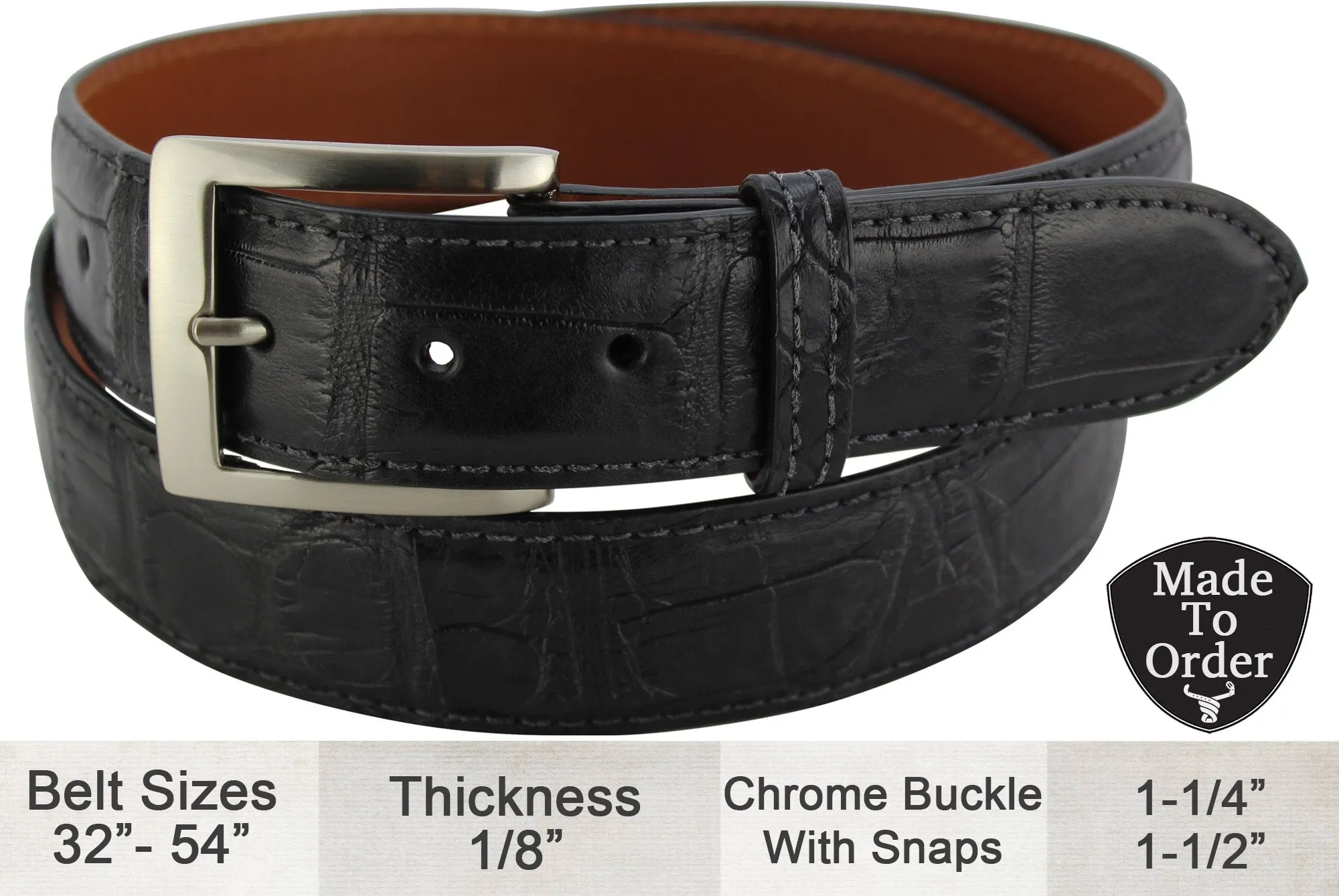 Black American Alligator Full Grain Leather Belt **Made To Order Allow 5 To 6 Weeks To Ship