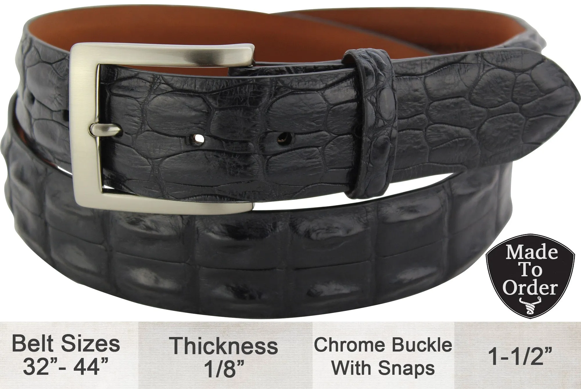 Black Australian Saltwater Hornback Crocodile Designer Full Grain Leather Belt **Made To Order Allow 5 To 6 Weeks To Ship