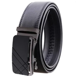 Black Belt Black Buckle Mens Adjustable Ratchet Slide Buckle Belt - Genuine Leather Automatic Belt
