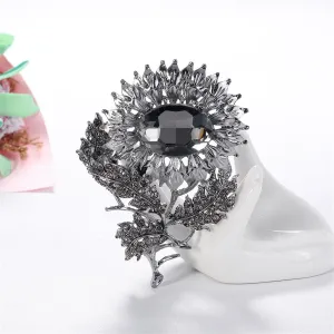 Black Crystal & Cubic Zirconia Sunflower Brooch