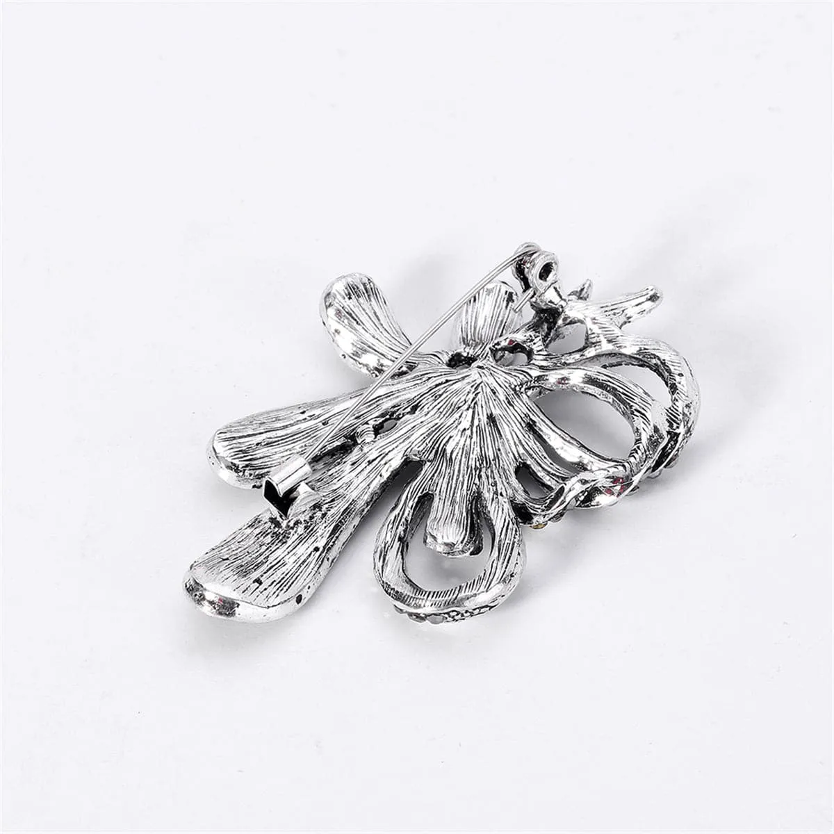 Black Cubic Zirconia & Silver-Plated Flower Brooch
