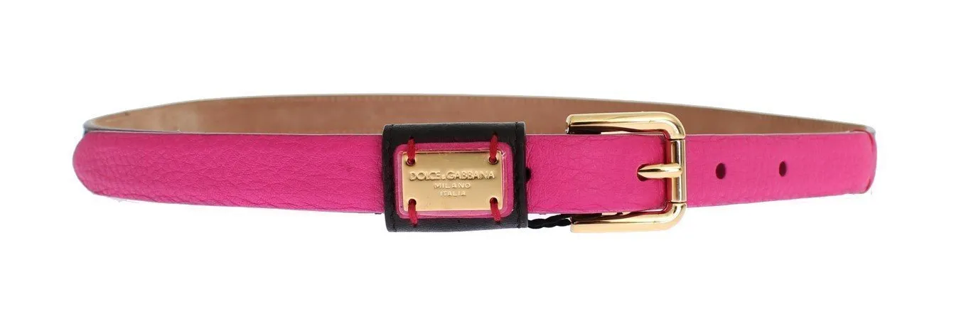 Black Leather Gold Buckle Logo Waist Belt