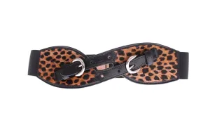 Black Leather Leopard Print Waist Belt