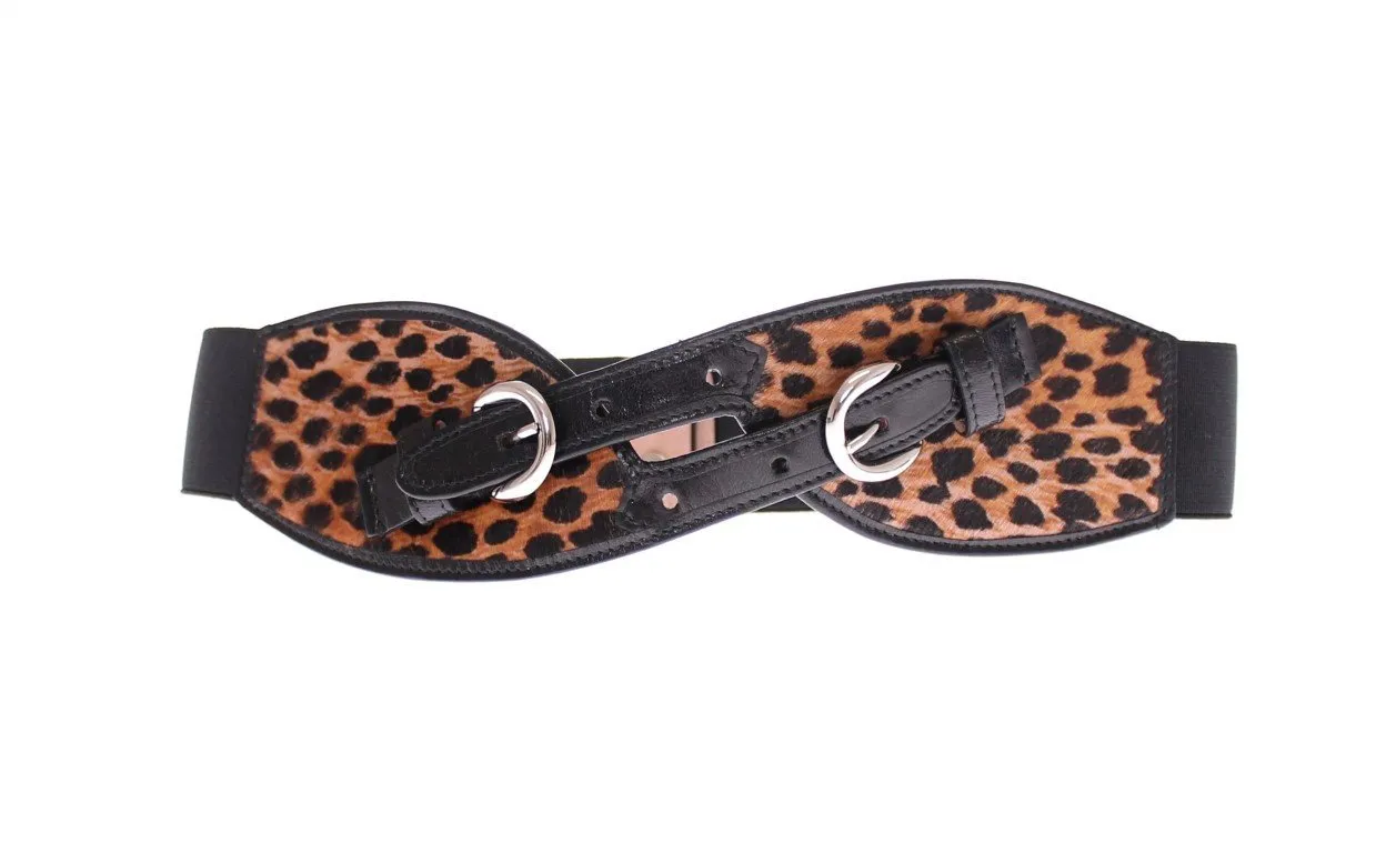 Black Leather Leopard Print Waist Belt