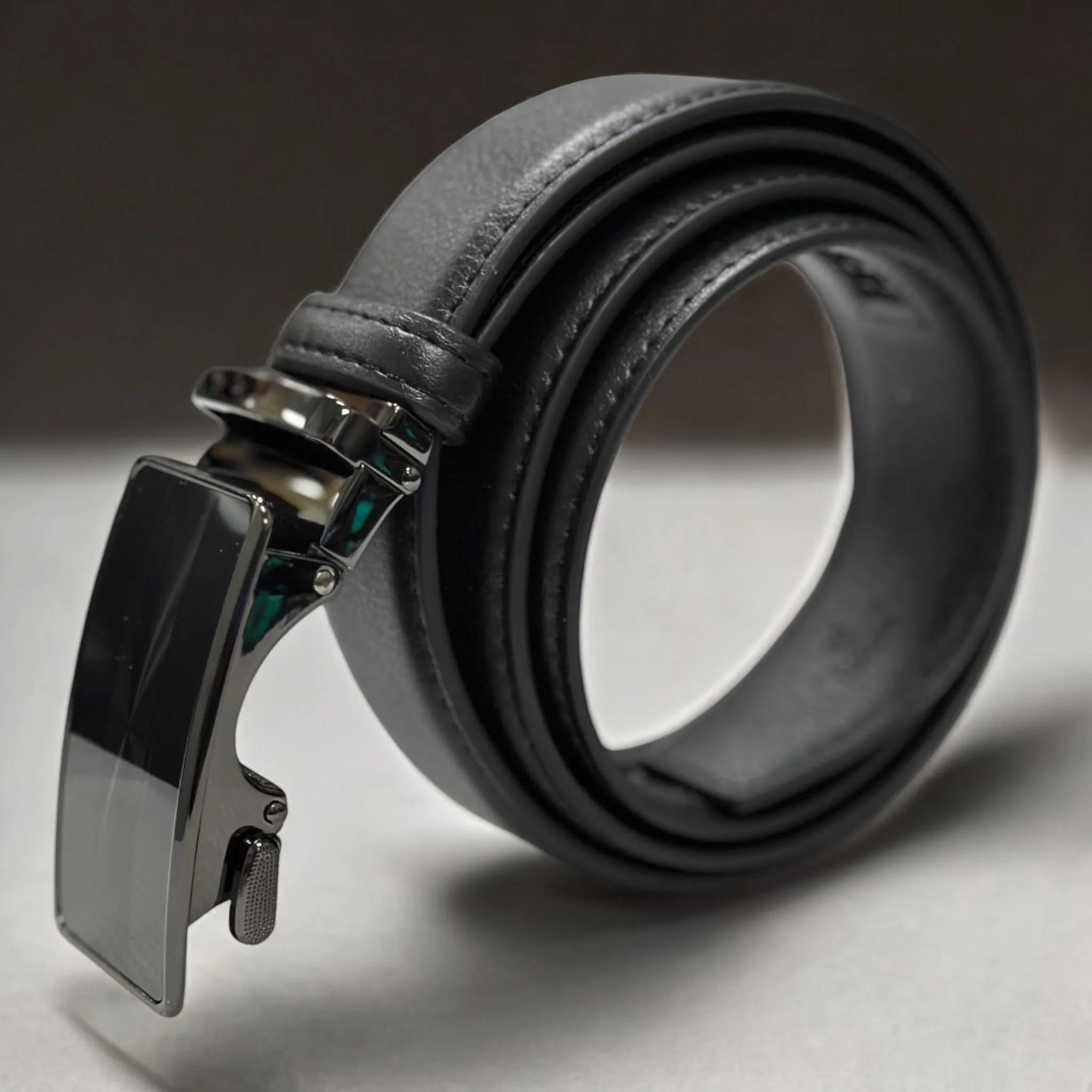 Black Matte Leather with Shiny with a Color line Buckle - 8