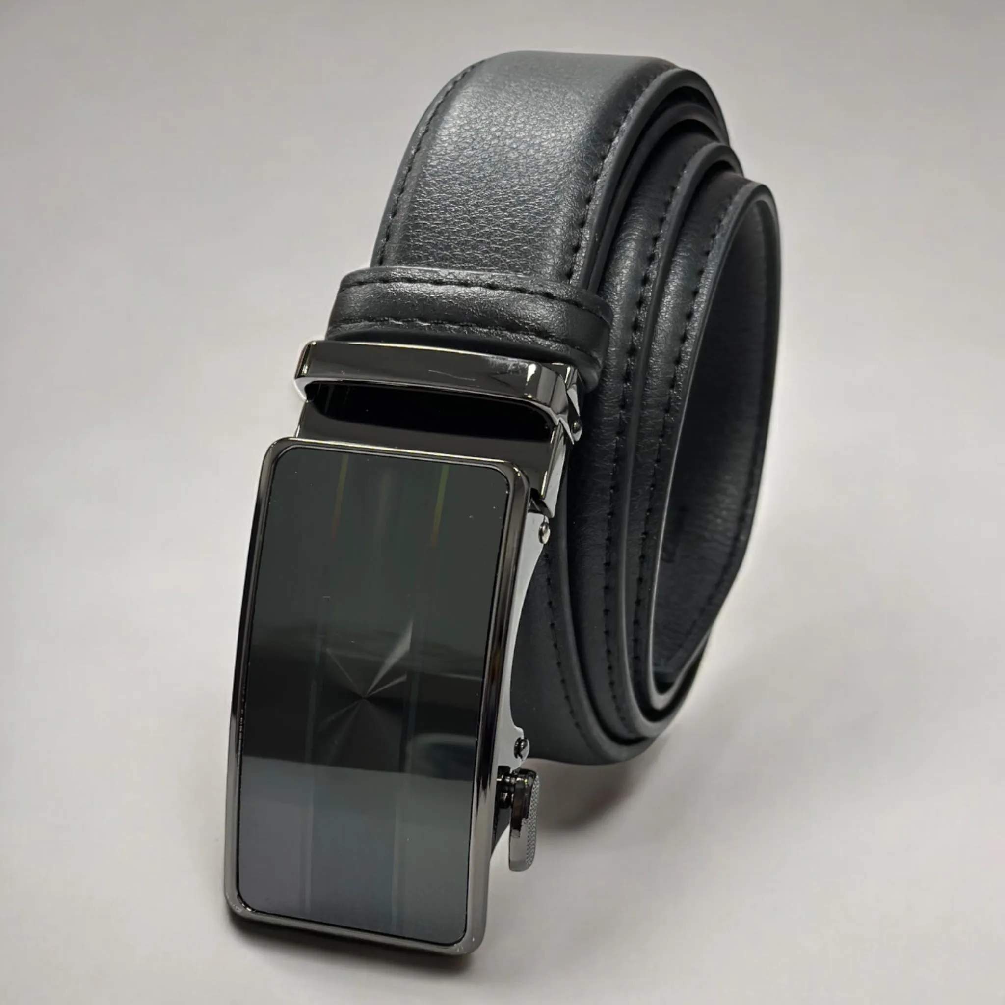 Black Matte Leather with Shiny with a Color line Buckle - 8