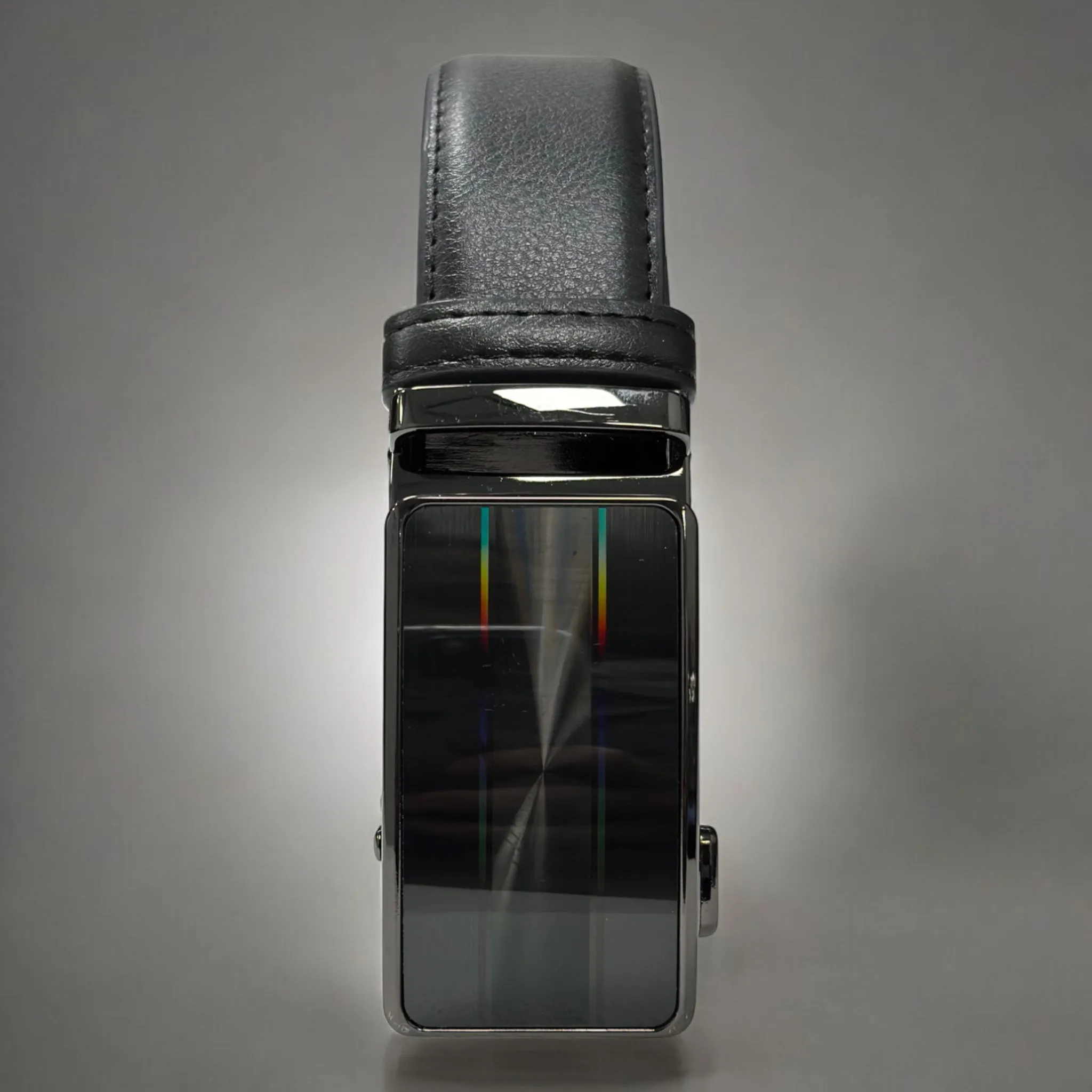 Black Matte Leather with Shiny with a Color line Buckle - 8