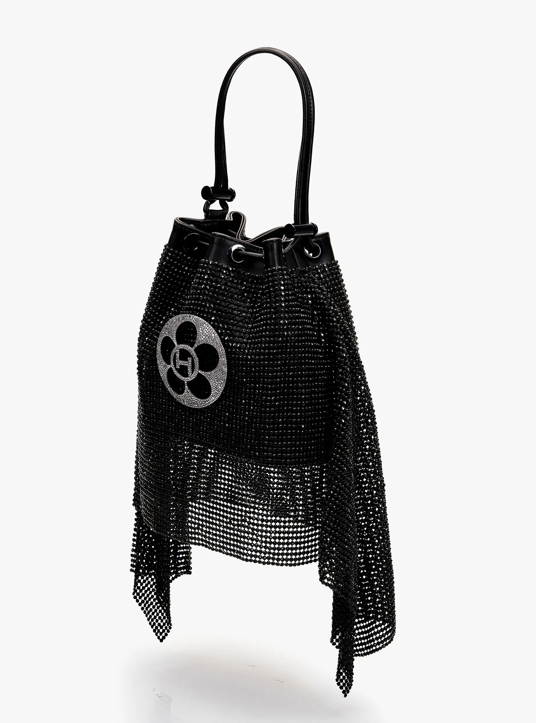 Black poppi crystal bucket bag