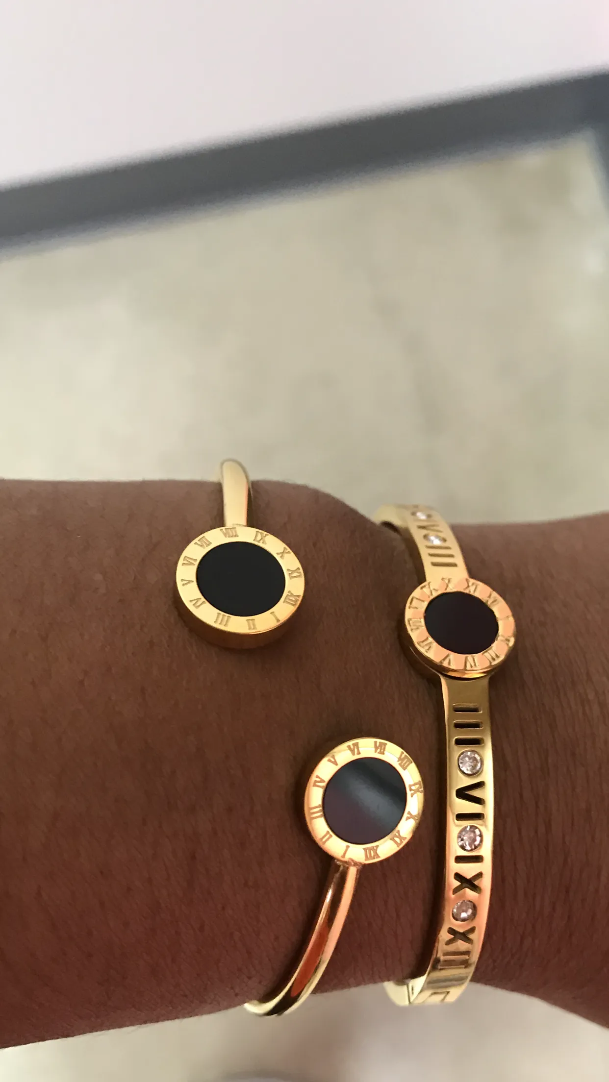 Black Stone Roman Bangle