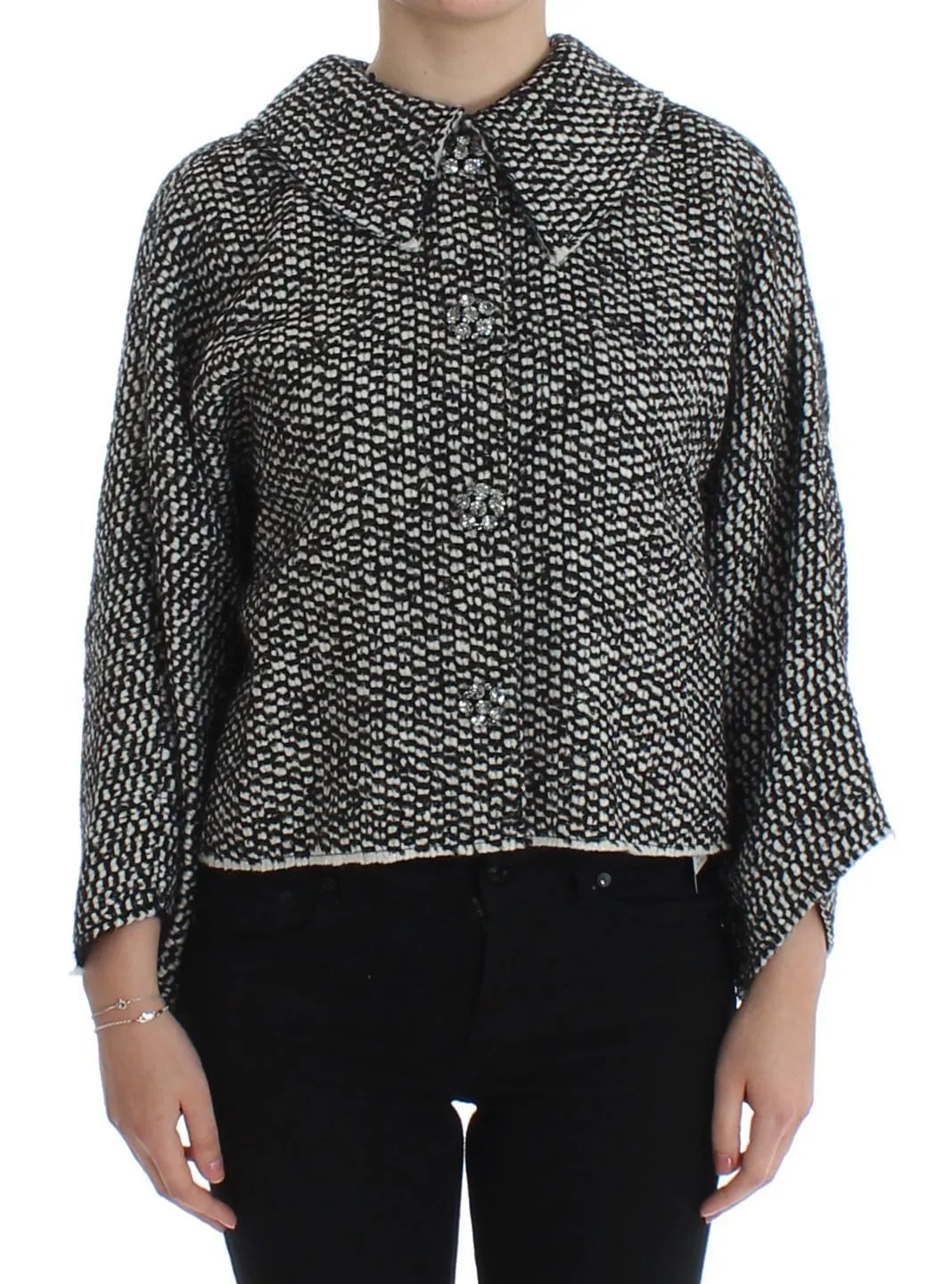Black White Tweed Crystal Jacket Coat