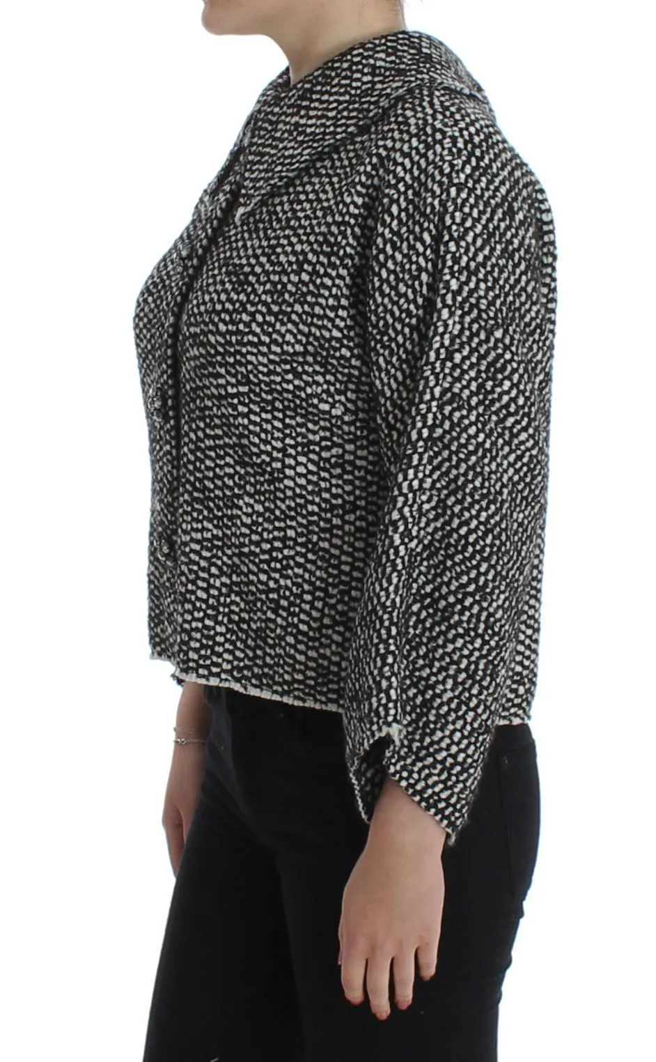 Black White Tweed Crystal Jacket Coat