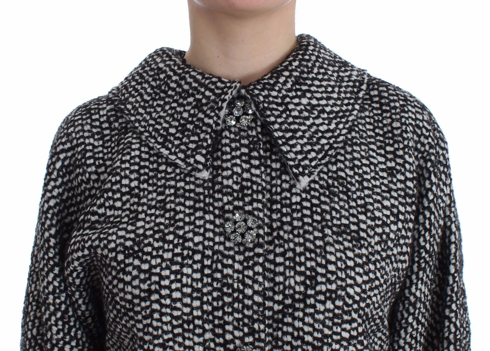 Black White Tweed Crystal Jacket Coat